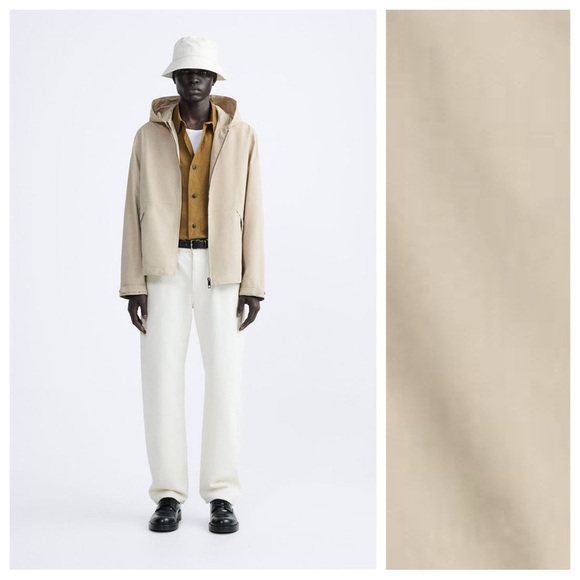 NWT. Zara Man Beige Lightweight Parka Made of a Technical Cotton Blend. Size L.